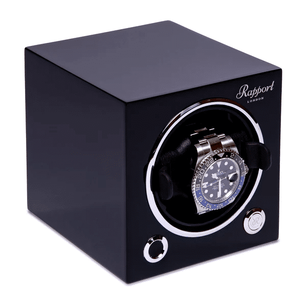 Rapport Glossy Black Wooden Evo Cube Single Watch Winder EVO20 2 Watch Winders, Watch Boxes & Watch Safes Rapport Evolution Single Watch Winder Black EVO40