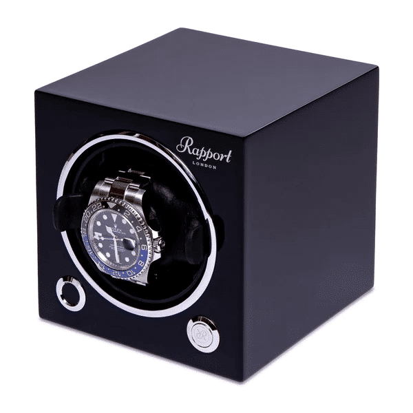 Rapport Glossy Black Wooden Evo Cube Single Watch Winder EVO20 3 Watch Winders, Watch Boxes & Watch Safes Rapport Evolution Single Watch Winder Black EVO40