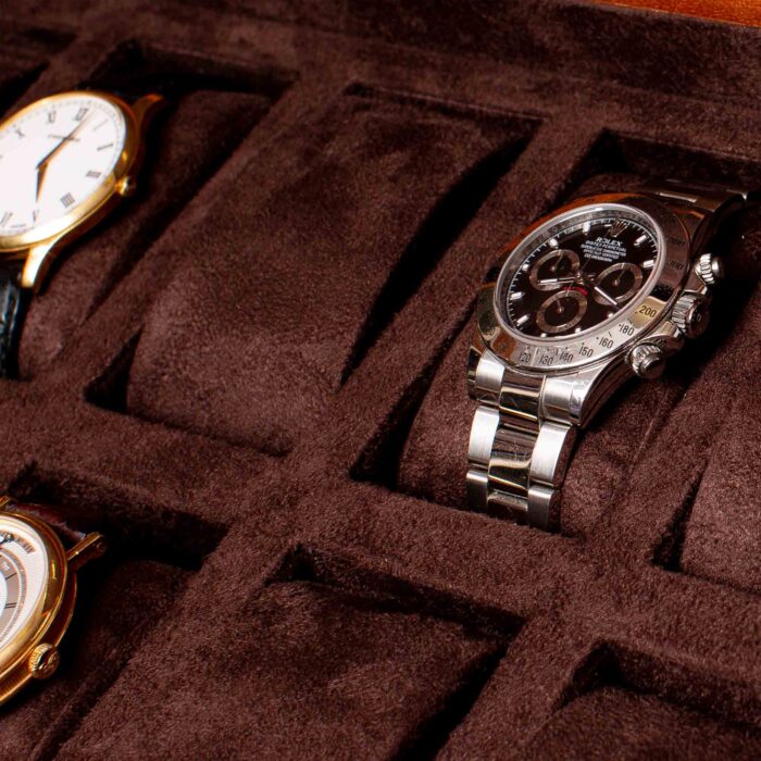 Rapport Glossy Burr Walnut Wooden 10 Watch Box L275 Closeup 547ff2b8 c31b 4e87 883b c9083a0f336e Watch Winders, Watch Boxes & Watch Safes Rapport Watch Box 10 Piece Heritage Burr Walnut L275