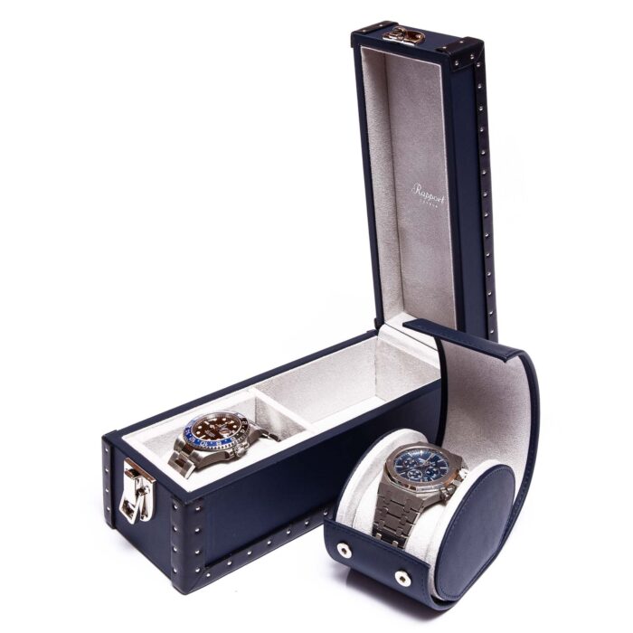 rapport 2 piece watch box kensington blue l320 3.0 Watch Winders, Watch Boxes & Watch Safes Rapport 2 Piece Watch Box Kensington Navy Blue L320