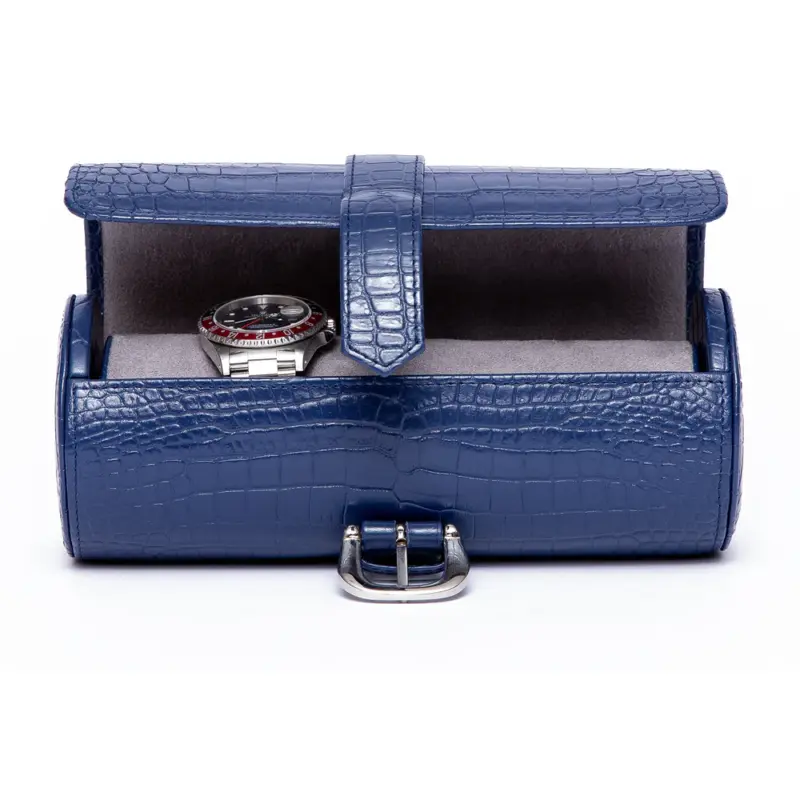 rapport three watch roll brompton blue d166 0 Watch Winders, Watch Boxes & Watch Safes Rapport Three Watch Roll Brompton Blue D166