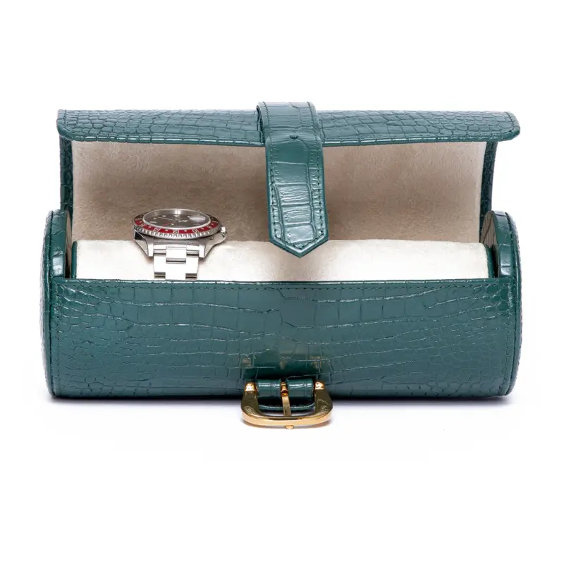 rapport three watch roll brompton green d168 0 Watch Winders, Watch Boxes & Watch Safes Rapport Three Watch Roll Brompton Green D168