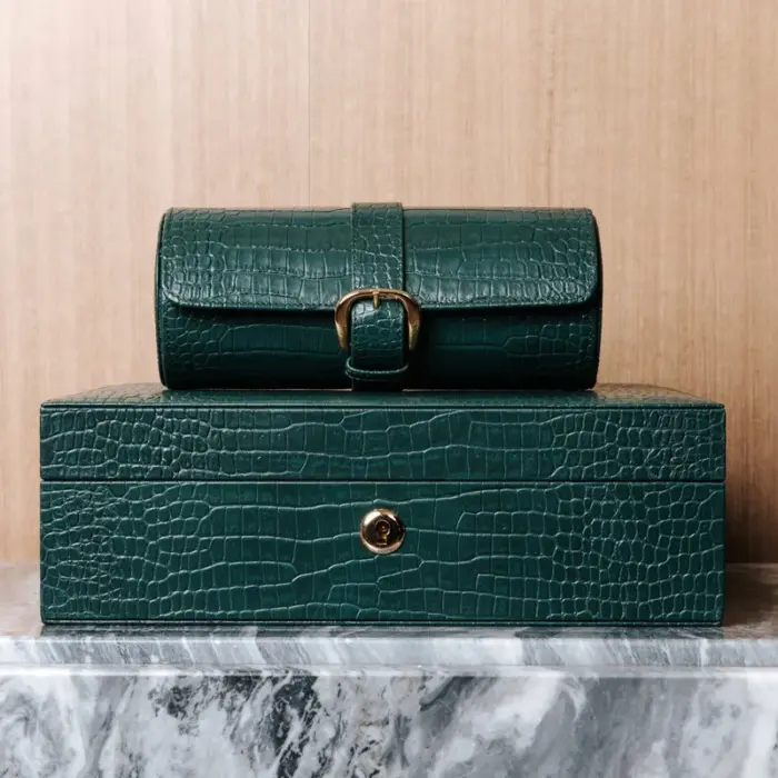 rapport three watch roll brompton green d168 3 Watch Winders, Watch Boxes & Watch Safes Rapport Three Watch Roll Brompton Green D168