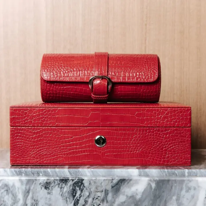 rapport three watch roll brompton red d167 3 Watch Winders, Watch Boxes & Watch Safes Rapport Three Watch Roll Brompton Red D167