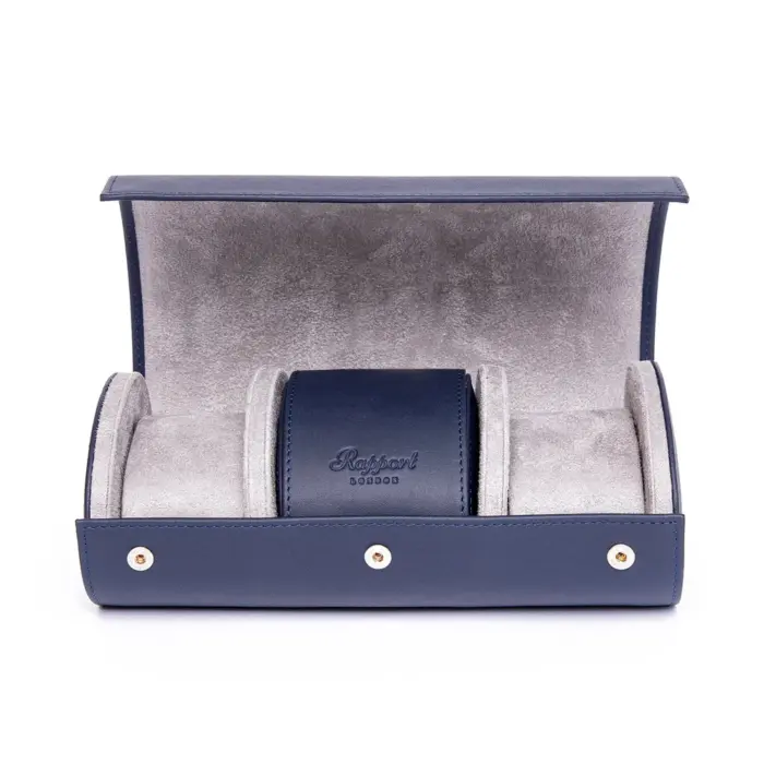 rapport three watch roll hyde park navy blue d286 Watch Winders, Watch Boxes & Watch Safes Rapport Three Watch Roll Hyde Park Navy Blue D286
