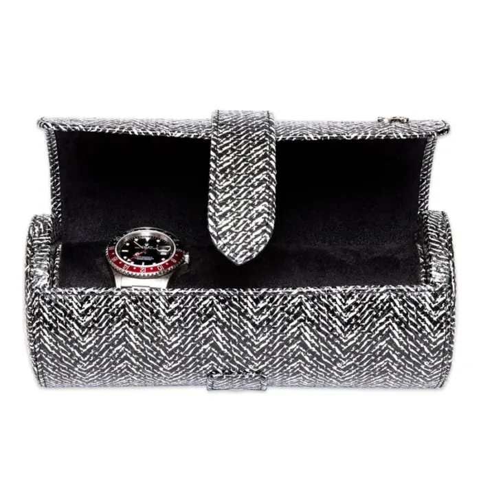 rapport three watch roll marlow black d147 01 Watch Winders, Watch Boxes & Watch Safes Rapport Three Watch Roll Marlow Black D147