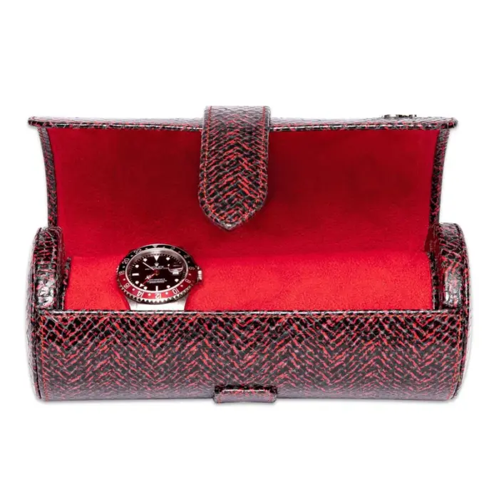 rapport three watch roll marlow red d149 01 Watch Winders, Watch Boxes & Watch Safes Rapport Three Watch Roll Marlow Red D149