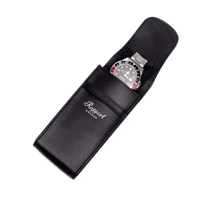 rapport single watch pouch in leather hyde park black Watch Winders, Watch Boxes & Watch Safes Rapport Single Watch Pouch in Leather Hyde Park Black
