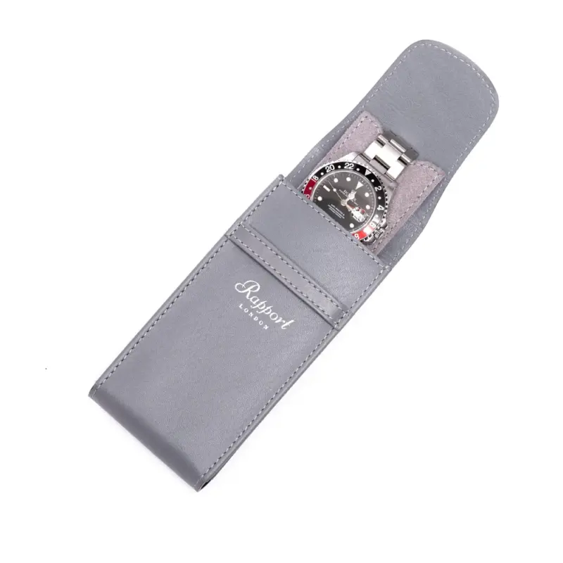 rapport single watch pouch in leather hyde park grey Watch Winders, Watch Boxes & Watch Safes Rapport Single Watch Pouch in Leather Hyde Park Grey