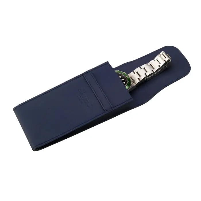 rapport single watch pouch in leather hyde park navy Watch Winders, Watch Boxes & Watch Safes Rapport Single Watch Pouch in Leather Hyde Park Navy