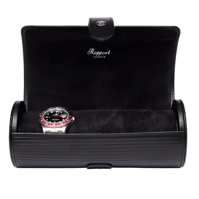 rapport three watch roll nova black open Watch Winders, Watch Boxes & Watch Safes Rapport Three Watch Roll Nova Black