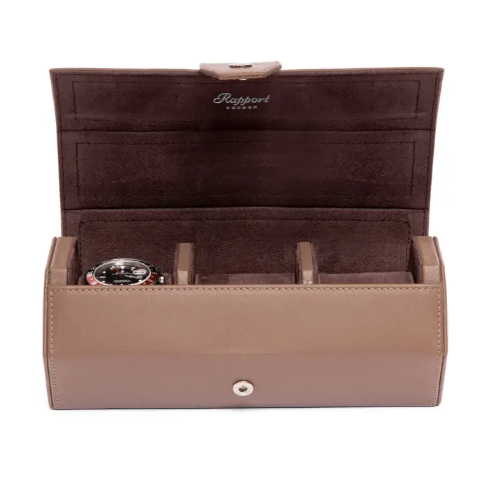 rapport three watch roll vantage brown 1 Watch Winders, Watch Boxes & Watch Safes Rapport Three Watch Roll Vantage Brown