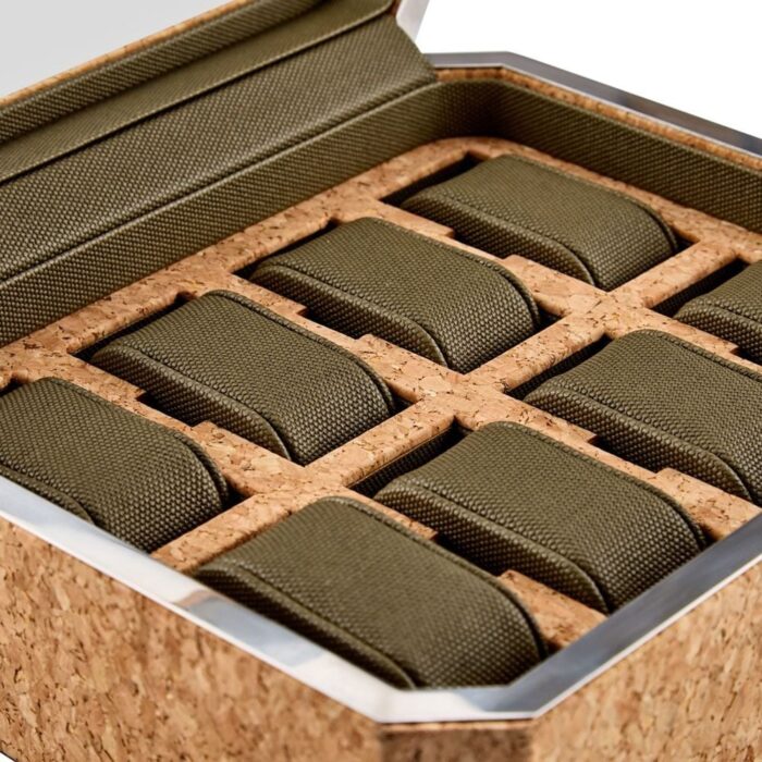 wolf 8 piece watch box cortica detail Watch Winders, Watch Boxes & Watch Safes Wolf 8 Piece Watch Box Cortica