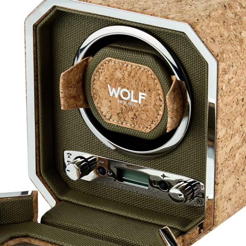 wolf cortica single watch winder ii closeup Watch Winders, Watch Boxes & Watch Safes WOLF Cortica Single Watch Winder II
