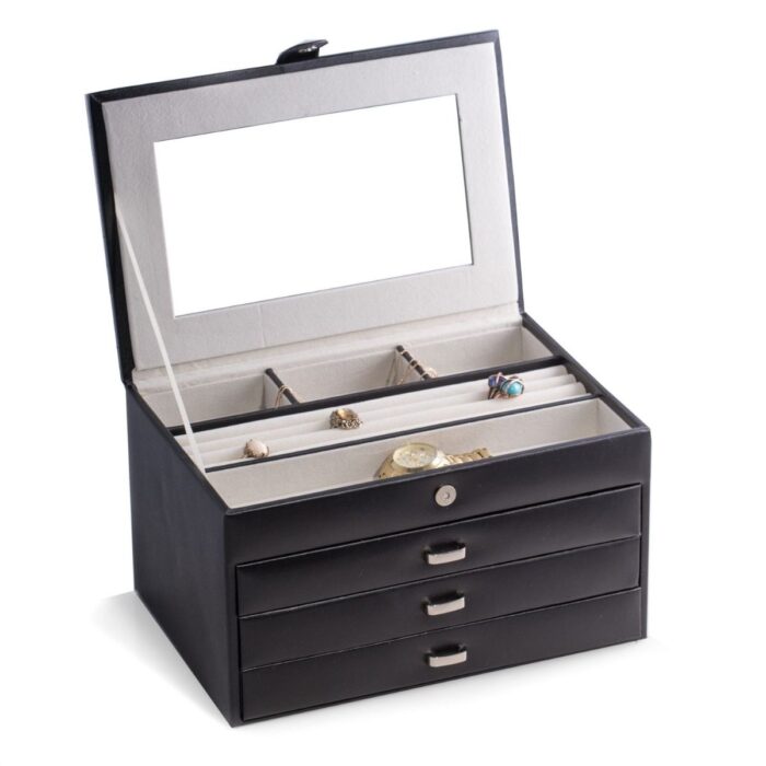bey berk jewelry box black leather 0 Watch Winders, Watch Boxes & Watch Safes Bey Berk Jewelry Box Black Leather