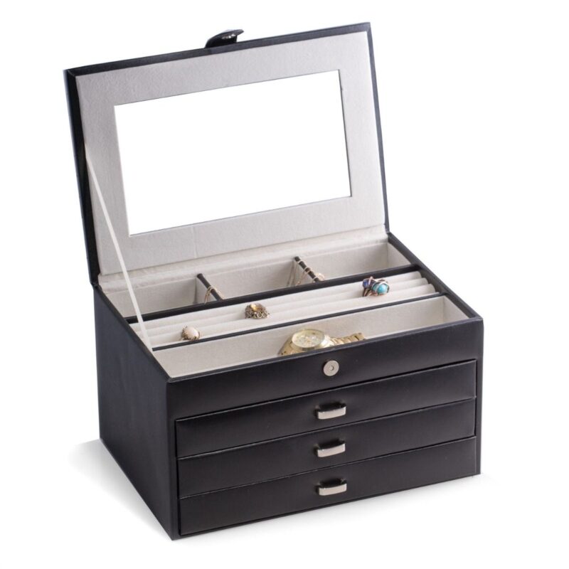 bey berk jewelry box black leather 0 Watch Winders, Watch Boxes & Watch Safes Bey Berk Jewelry Box Black Leather