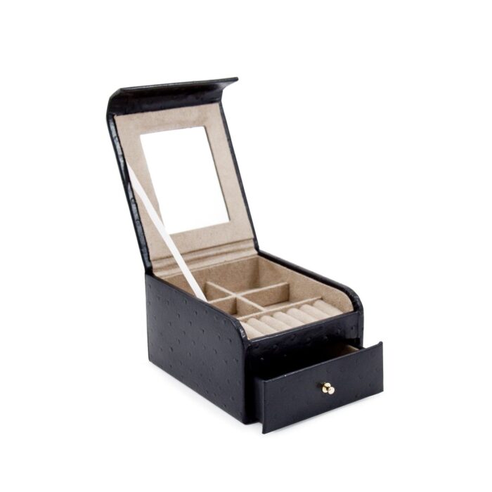 bey berk jewelry case with drawer black ostrich leather 00 Watch Winders, Watch Boxes & Watch Safes Bey Berk Jewelry Case with Drawer Black Ostrich Leather