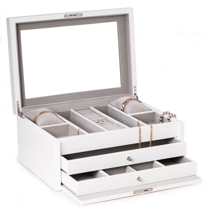 bey berk jewelry chest leighton white lacquer 00 Watch Winders, Watch Boxes & Watch Safes Bey Berk Jewelry Chest with Watch Storage Leighton White Lacquer