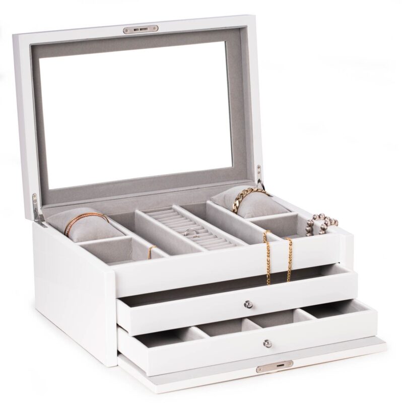 bey berk jewelry chest leighton white lacquer 00 Watch Winders, Watch Boxes & Watch Safes Bey Berk Jewelry Chest with Watch Storage Leighton White Lacquer