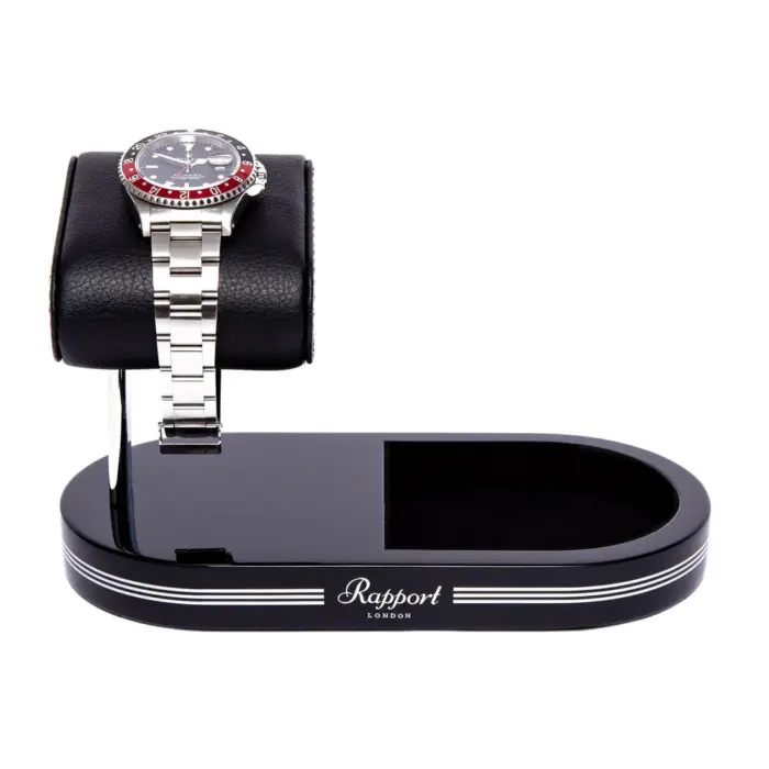 rapport watch stand with tray formula black silver Watch Winders, Watch Boxes & Watch Safes Rapport Watch Stand with Tray Formula Black Silver