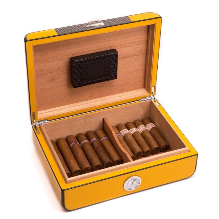 bey berk 25 cigar humidor carbon fiber yellow lacquered wood 0 Watch Winders, Watch Boxes & Watch Safes Watch Winders, Watch Boxes & Watch Safes