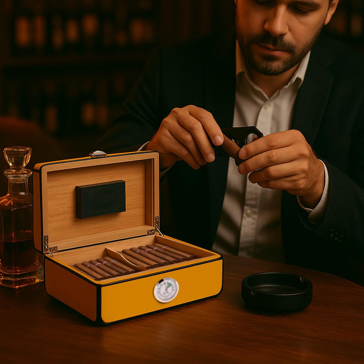 bey-berk-25-cigar-humidor-carbon-fiber-yellow-lacquered-wood-0000000 bey berk 25 cigar humidor carbon fiber yellow lacquered wood 0000000 Watch Winders, Watch Boxes & Watch Safes Bey Berk 25 Cigar Humidor Carbon Fiber & Yellow Lacquered Wood