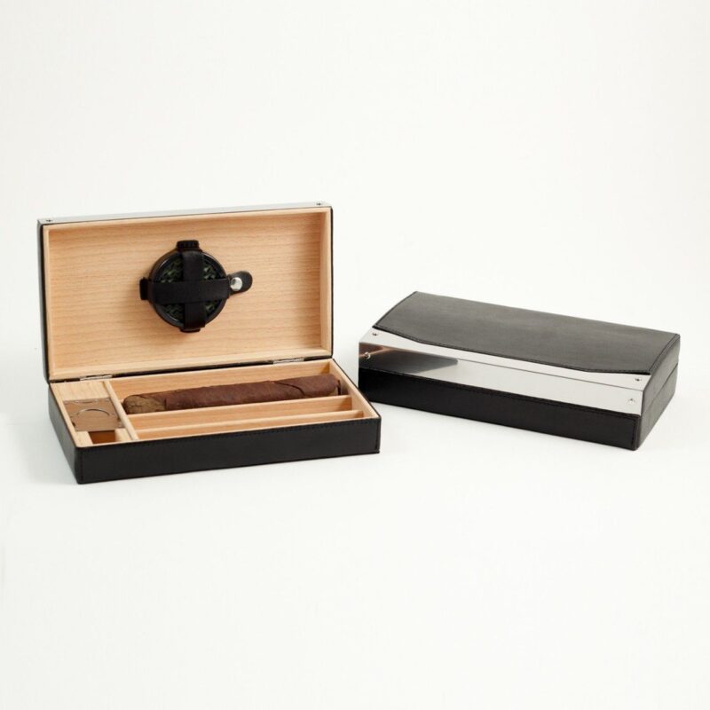 bey berk 4 cigar humidor black leather with stainless steel cutter Watch Winders, Watch Boxes & Watch Safes Bey Berk 4 Cigar Humidor Black Leather with Stainless Steel Cutter
