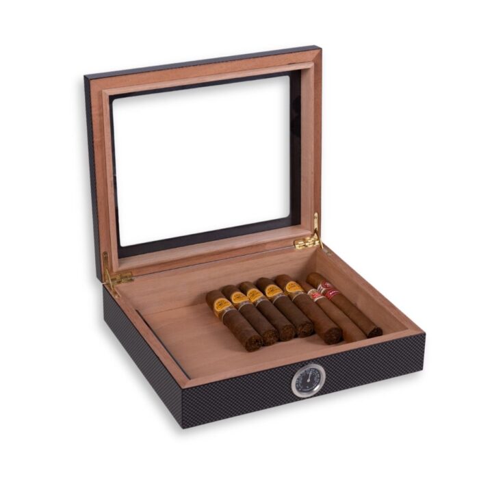 bey berk cigar humidor with glass viewing top carbon fiber design 00 Watch Winders, Watch Boxes & Watch Safes Bey Berk Cigar Humidor with Glass Viewing Top Carbon Fiber Design