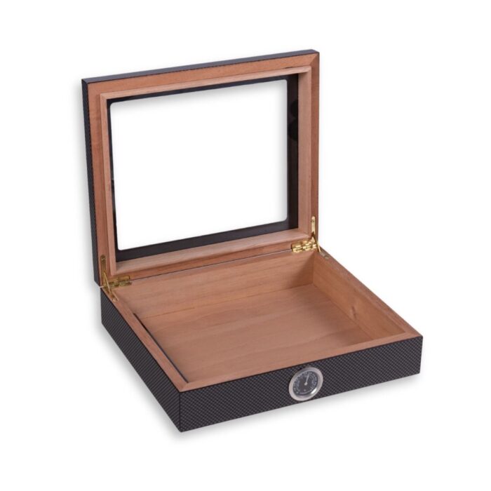 bey berk cigar humidor with glass viewing top carbon fiber design 000 Watch Winders, Watch Boxes & Watch Safes Bey Berk Cigar Humidor with Glass Viewing Top Carbon Fiber Design
