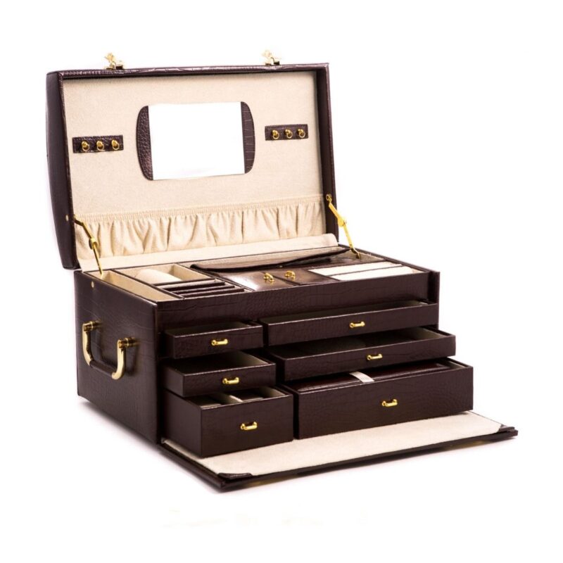 bey berk jewelry chest with multi levels brown croco leather 0 Watch Winders, Watch Boxes & Watch Safes Watch Winders, Watch Boxes & Watch Safes