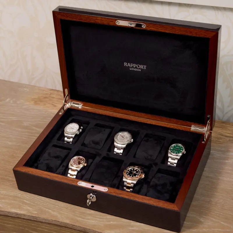 rapport 10 piece watch box carbon fibre l285 01 Watch Winders, Watch Boxes & Watch Safes Rapport 10 Piece Watch Box Carbon Fibre L285