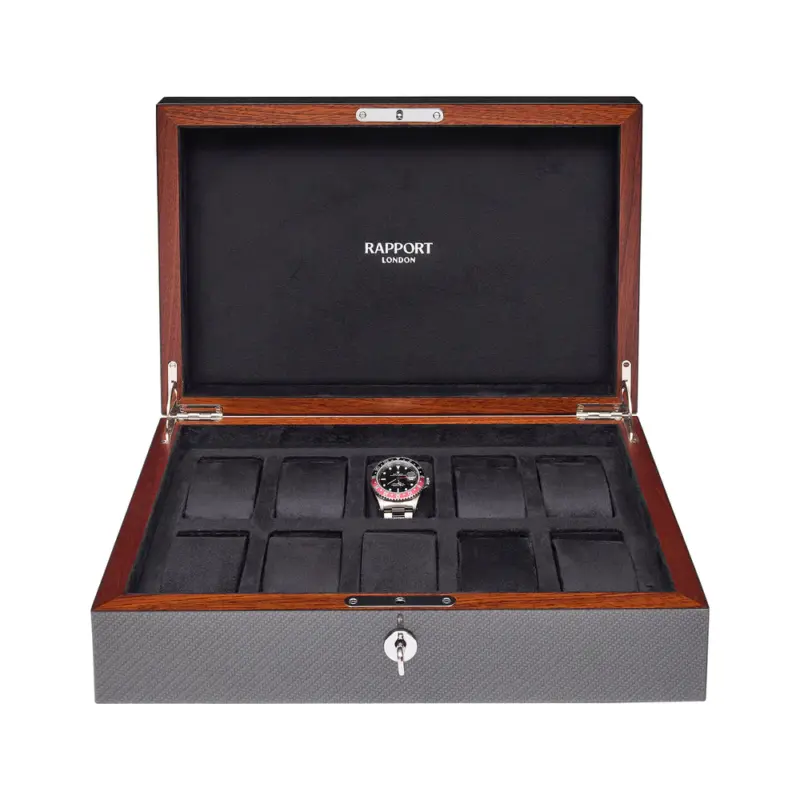 rapport 10 piece watch box carbon fibre l285 Watch Winders, Watch Boxes & Watch Safes Watch Winders, Watch Boxes & Watch Safes