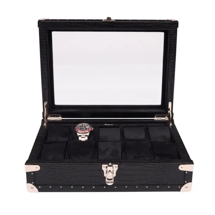 rapport brompton optic 10 piece watch box black l282 Watch Winders, Watch Boxes & Watch Safes Rapport Brompton Optic 10 Piece Watch Box Black L282