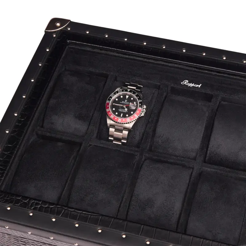 rapport brompton optic 10 piece watch box black l282 detail Watch Winders, Watch Boxes & Watch Safes Rapport Brompton Optic 10 Piece Watch Box Black L282
