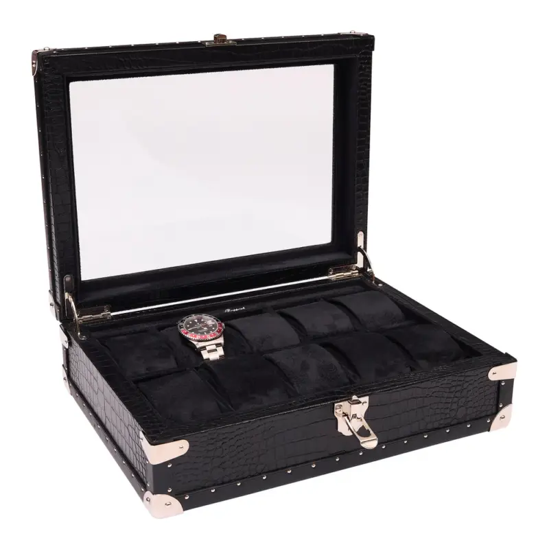 rapport brompton optic 10 piece watch box black l282 side Watch Winders, Watch Boxes & Watch Safes Rapport Brompton Optic 10 Piece Watch Box Black L282