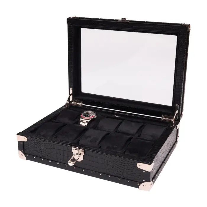 rapport brompton optic 10 piece watch box black l282 side1 Watch Winders, Watch Boxes & Watch Safes Rapport Brompton Optic 10 Piece Watch Box Black L282