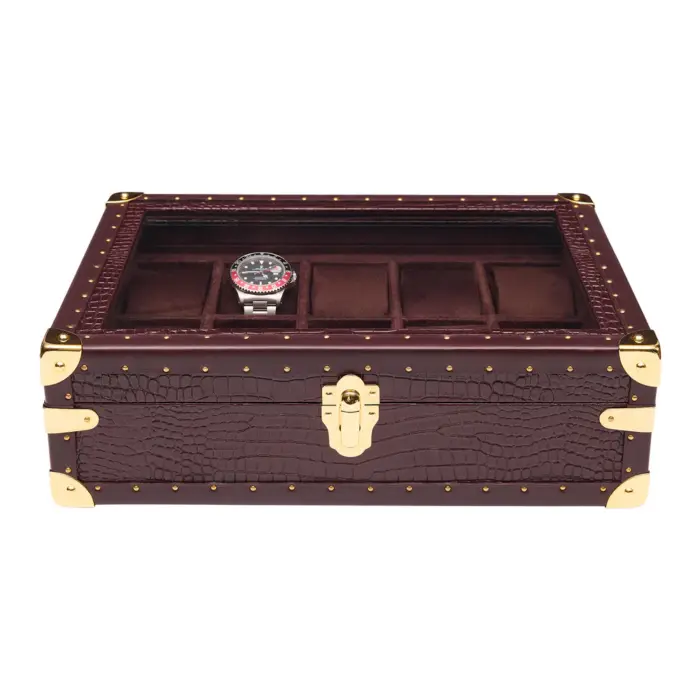 rapport brompton optic 10 piece watch box brown l283 closed Watch Winders, Watch Boxes & Watch Safes Rapport Brompton Optic 10 Piece Watch Box Brown L283