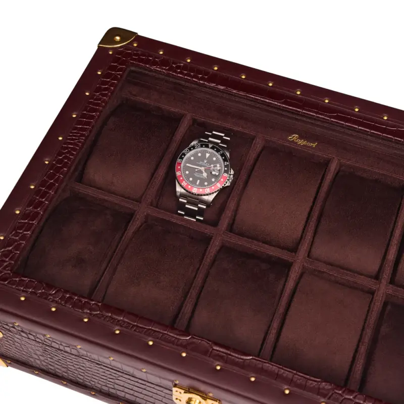 rapport brompton optic 10 piece watch box brown l283 detail Watch Winders, Watch Boxes & Watch Safes Rapport Brompton Optic 10 Piece Watch Box Brown L283