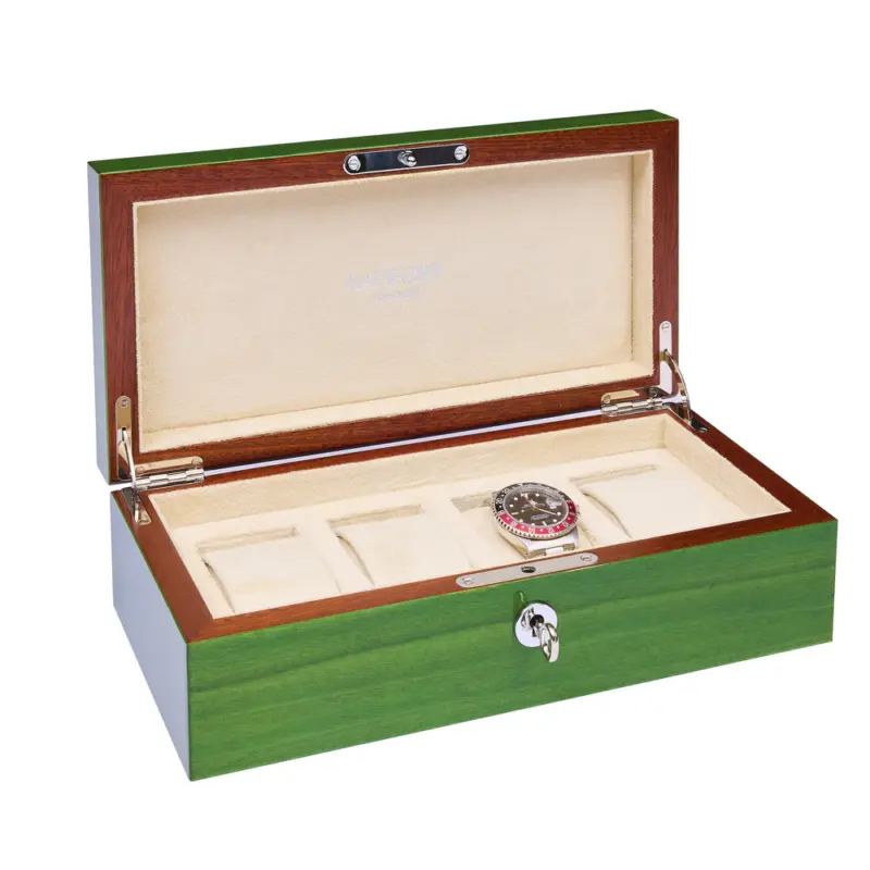 rapport heritage chroma 4 piece watch box green l407 side Watch Winders, Watch Boxes & Watch Safes Rapport Heritage Chroma 4 Piece Watch Box Green L407