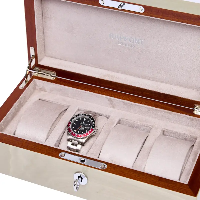 rapport heritage chroma 4 piece watch box grey l409 detail Watch Winders, Watch Boxes & Watch Safes Rapport Heritage Chroma 4 Piece Watch Box Grey L409