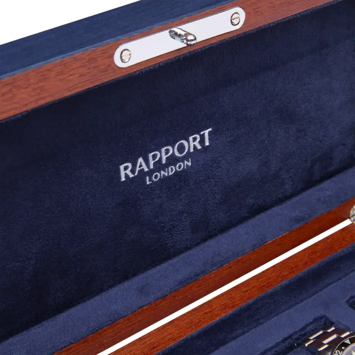 rapport heritage chroma 4 piece watch box navy l408 detail Watch Winders, Watch Boxes & Watch Safes Rapport Heritage Chroma 4 Piece Watch Box Navy L408