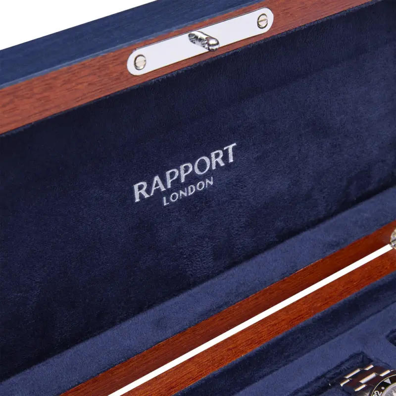 rapport heritage chroma 4 piece watch box navy l408 detail Watch Winders, Watch Boxes & Watch Safes Rapport Heritage Chroma 4 Piece Watch Box Navy L408