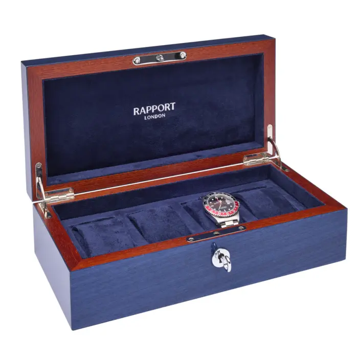 rapport heritage chroma 4 piece watch box navy l408 side1 Watch Winders, Watch Boxes & Watch Safes Rapport Heritage Chroma 4 Piece Watch Box Navy L408