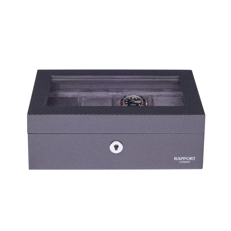 rapport optic 4 piece watch box carbon fibre l286 closed Watch Winders, Watch Boxes & Watch Safes Watch Winders, Watch Boxes & Watch Safes