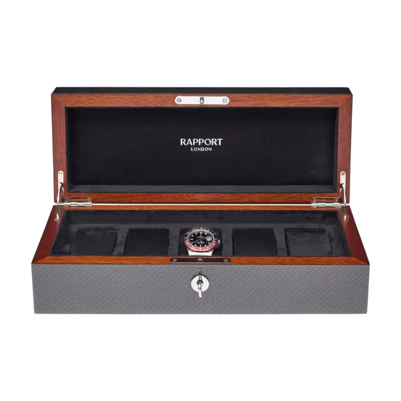 rapport optic 5 piece watch box carbon fibre l284 Watch Winders, Watch Boxes & Watch Safes Rapport Optic 5 Piece Watch Box Carbon Fibre L284