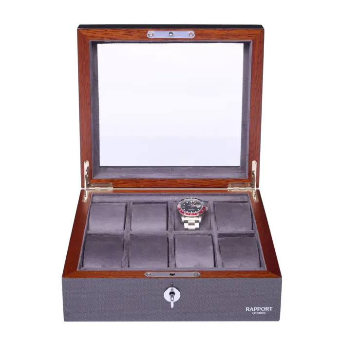 rapport optic 8 piece watch box carbon fibre l287 Watch Winders, Watch Boxes & Watch Safes Rapport Optic 8 Piece Watch Box Carbon Fibre L287