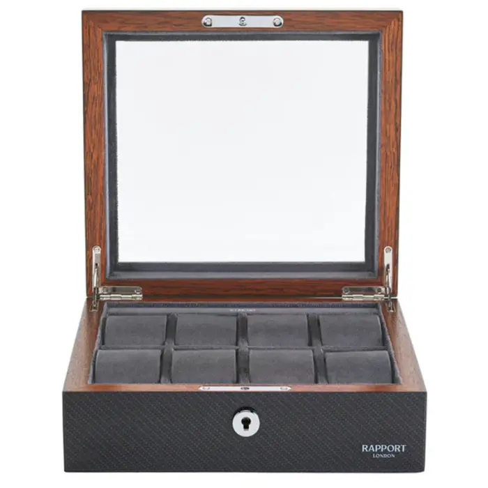 rapport optic 8 piece watch box carbon fibre l287 empty Watch Winders, Watch Boxes & Watch Safes Rapport Optic 8 Piece Watch Box Carbon Fibre L287