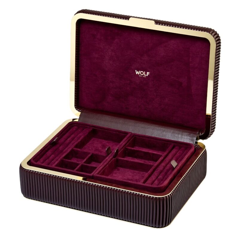 wolf jewellery box medium bella bordeaux open Watch Winders, Watch Boxes & Watch Safes WOLF Jewellery Box Medium Bella Bordeaux