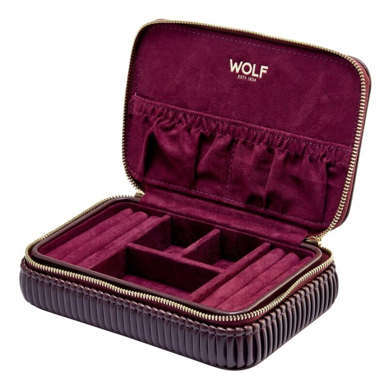 wolf jewellery zip case bella bordeaux open Watch Winders, Watch Boxes & Watch Safes WOLF Jewellery Zip Case Bella Bordeaux