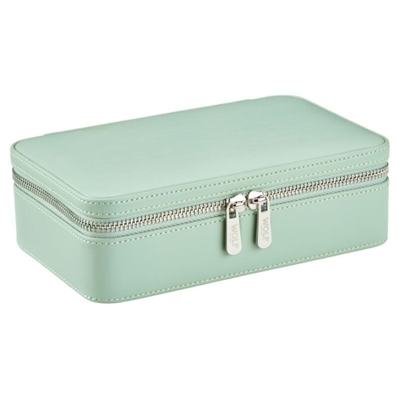 wolf x liberty jewellery medium zip case julia interior print sage green 1 Watch Winders, Watch Boxes & Watch Safes WOLF X LIBERTY Jewellery Medium Zip Case Julia Interior Print Sage Green